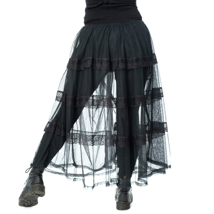 Schwarzer Rock ELIORA SKIRT aus Meshstoff mit Spitzenelementen von Poizen Industries