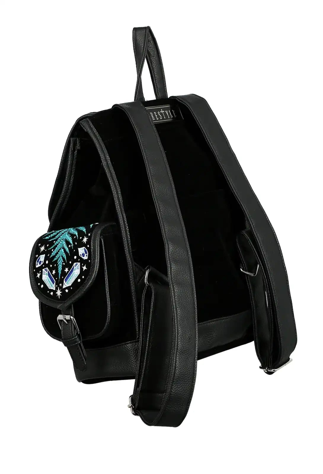 Schwarzer Rucksack ENCHANTED FOREST BACKPACK mit Mottenstickerei von Restyle