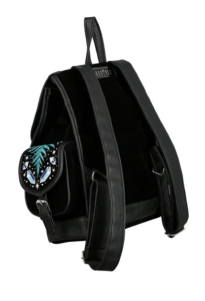 Schwarzer Rucksack ENCHANTED FOREST BACKPACK mit Mottenstickerei von Restyle