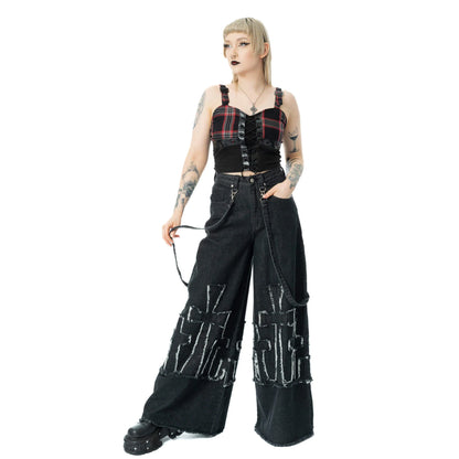 Schwarze Hose ETERNAL REST JEANS mit Kreuzelementen auf den Beinen von Heartless