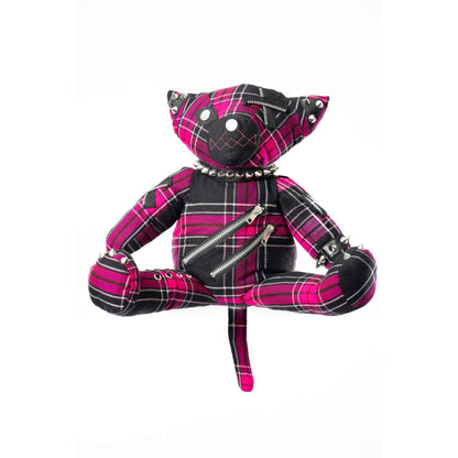 Pinker Katzenförmiger Rucksack EVIL KITTY BAG PINK CHECK mit vielen Details von Heartless