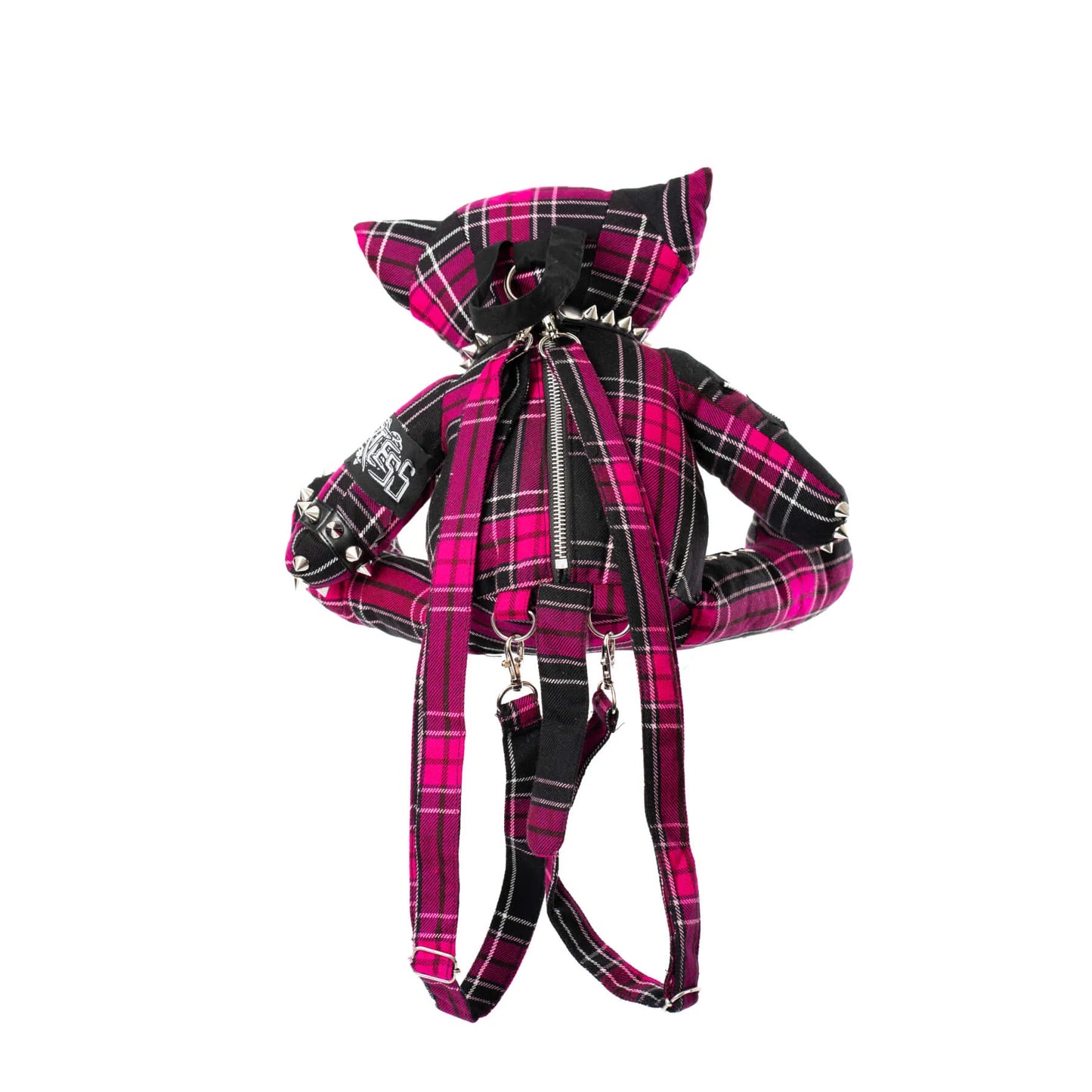 Pinker Katzenförmiger Rucksack EVIL KITTY BAG PINK CHECK mit vielen Details von Heartless