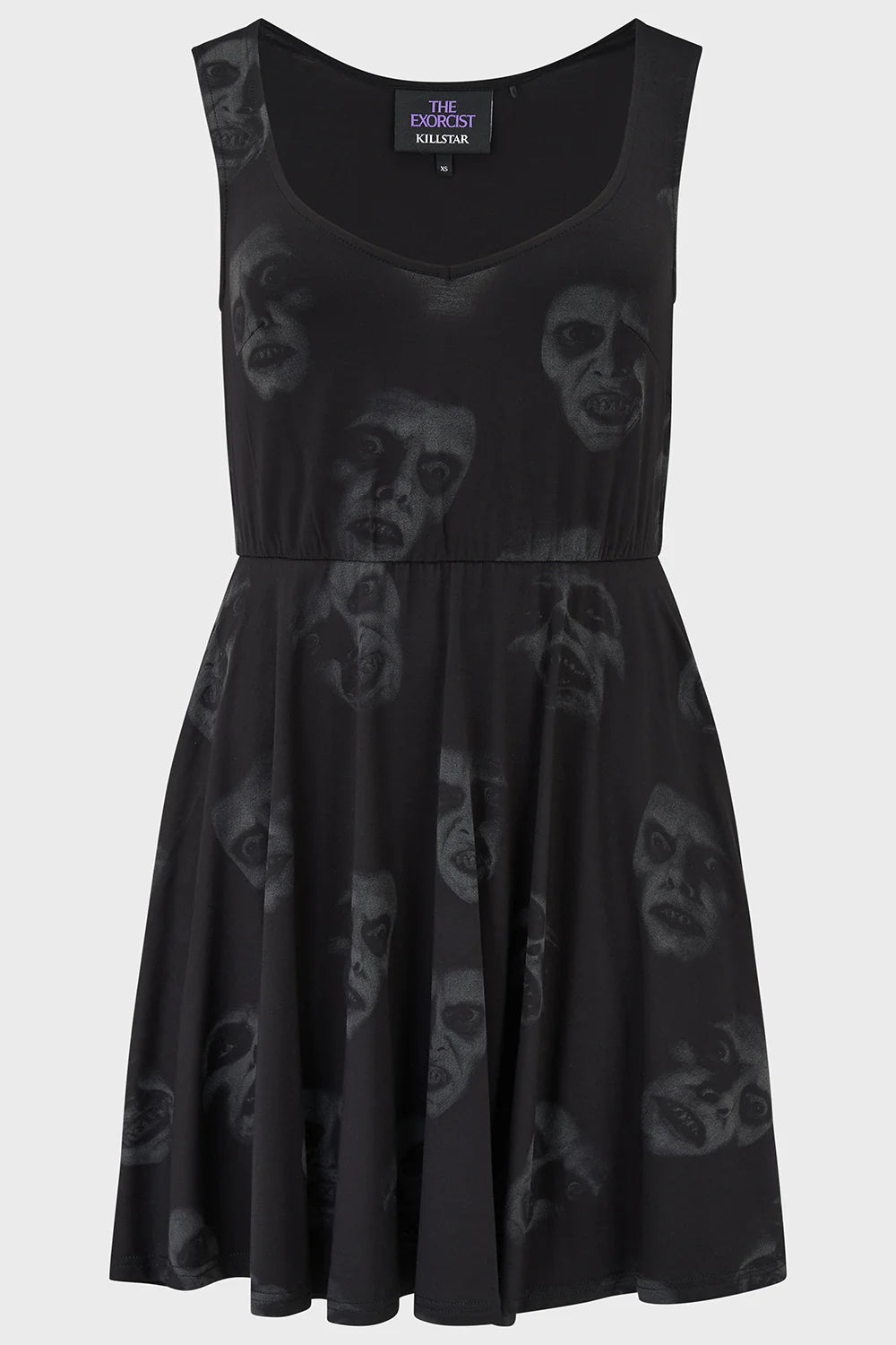 Schwarzes, kurzes Kleid EXCELLENT DAY FOR AN EXORCISM SKATER DRESS mit the Exorcist Print von Killstar