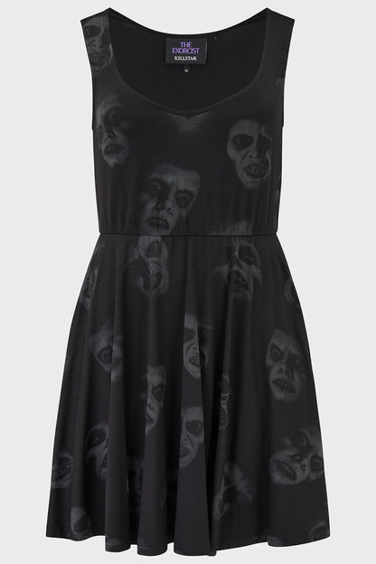 Schwarzes, kurzes Kleid EXCELLENT DAY FOR AN EXORCISM SKATER DRESS mit the Exorcist Print von Killstar