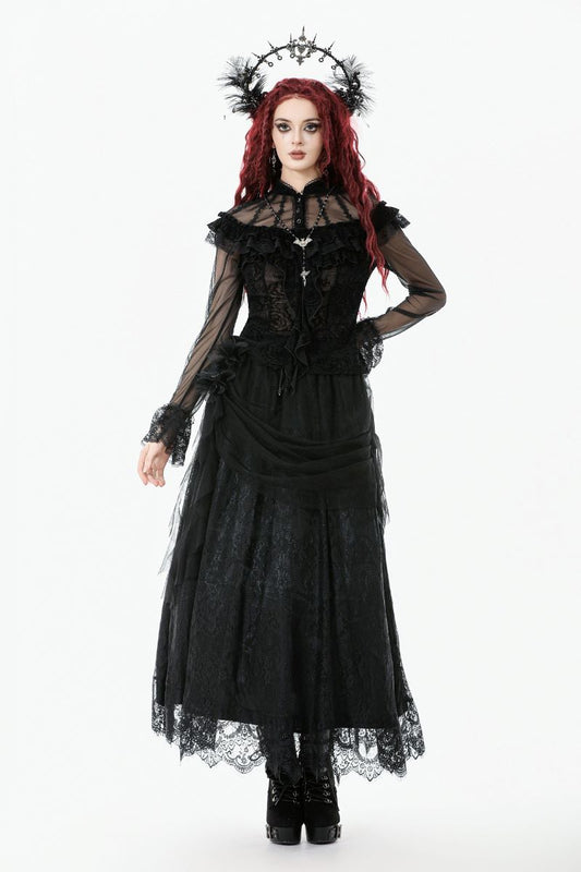 Schwarzes Shirt Eerie Shadow Gothic Shirt mit Netzelementen von Dark In Love