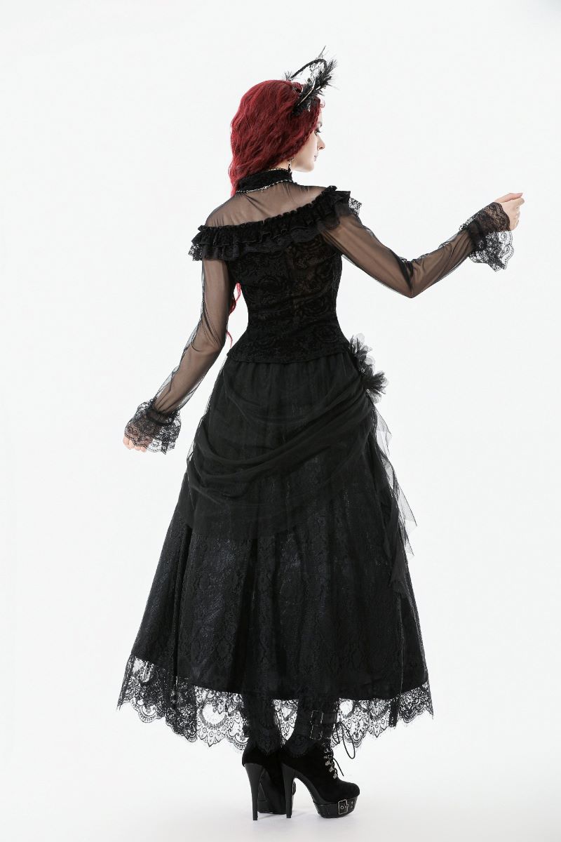 Schwarzes Shirt Eerie Shadow Gothic Shirt mit Netzelementen von Dark In Love