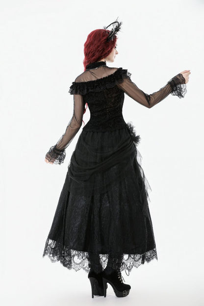 Schwarzes Shirt Eerie Shadow Gothic Shirt mit Netzelementen von Dark In Love