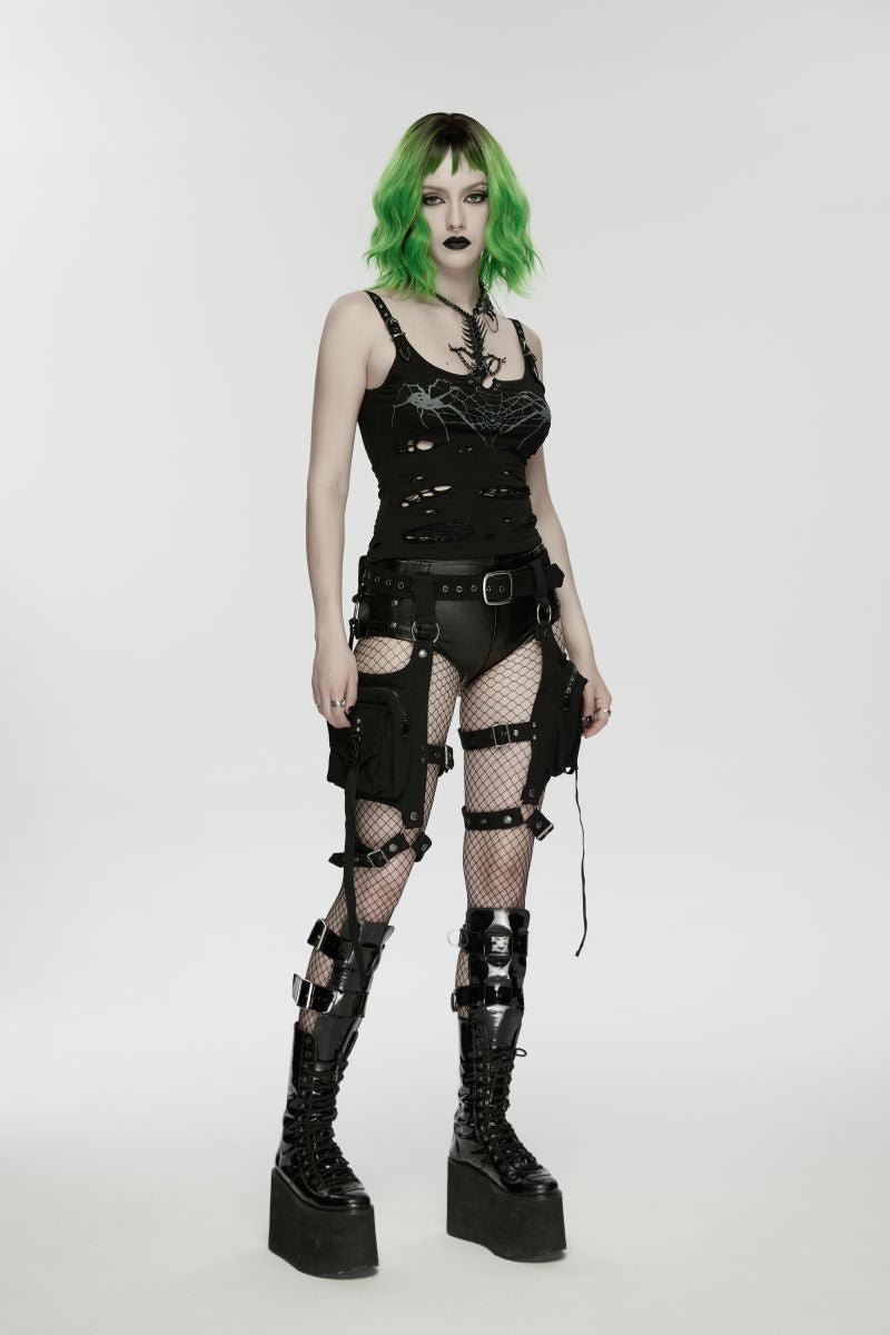 Schwarze Harnesstasche Bunker Doll Holster Bag mit vielen Riemen und Schnallen von Punk Rave