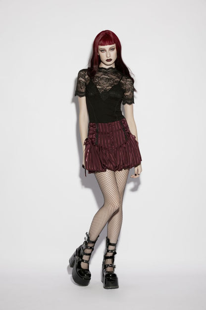 Gothic-Romantik-Oberteil Lure of Ligeia Lace Top mit kurzen Ärmeln, transparentem Spitzen-Oberteil und Jersey-Unterteil von Punk Rave