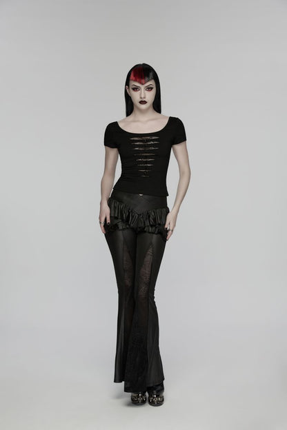 Schwarzes tailliertes Gothic-Oberteil Arnika T-Shirt mit Kurzarm und Used-Optik-Details von Punk Rave