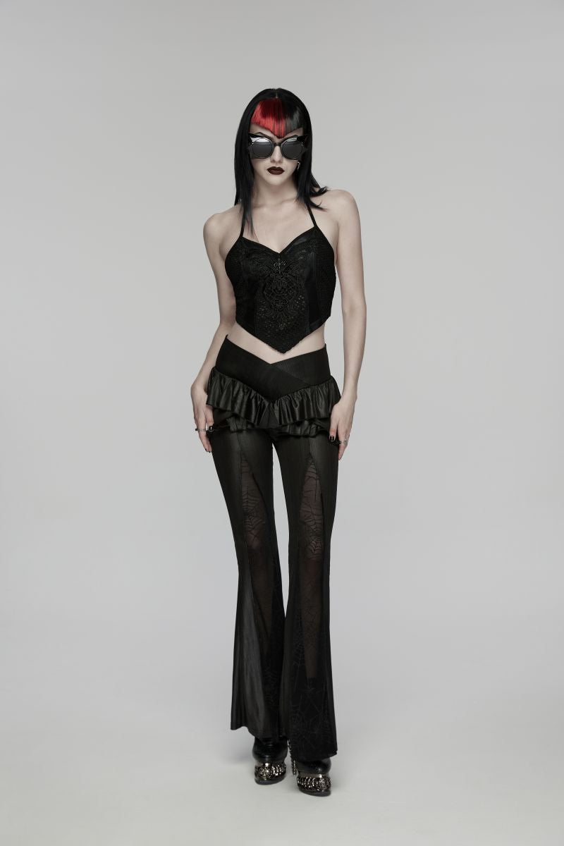 Schwarzes tailliertes Gothic-Oberteil Royal Elegy Halterneck Top aus Spitze von Punk Rave