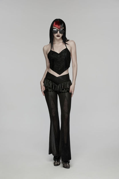 Schwarzes tailliertes Gothic-Oberteil Royal Elegy Halterneck Top aus Spitze von Punk Rave