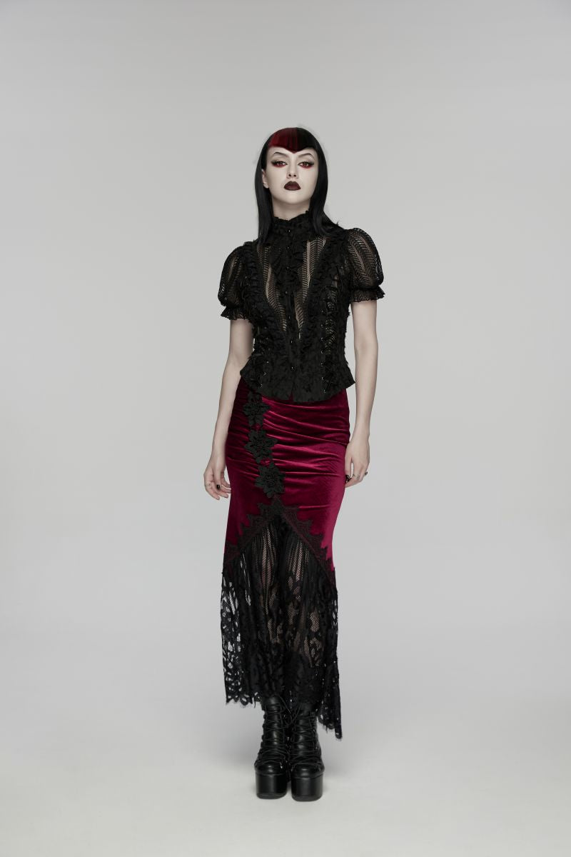 Schwarzes Spitzenhemd Black Lace Duchess Shirt von Punk Rave