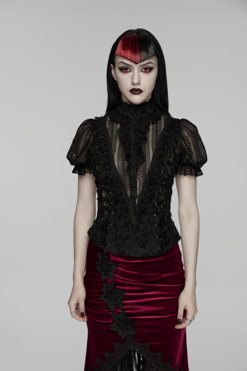 Schwarzes Spitzenhemd Black Lace Duchess Shirt von Punk Rave