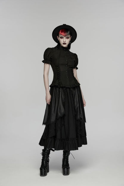Schwarzes Hemd Faerie Doll Black Shirt mit seitlichen Schnürungen von Punk Rave