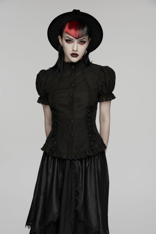 Schwarzes Hemd Faerie Doll Black Shirt mit seitlichen Schnürungen von Punk Rave