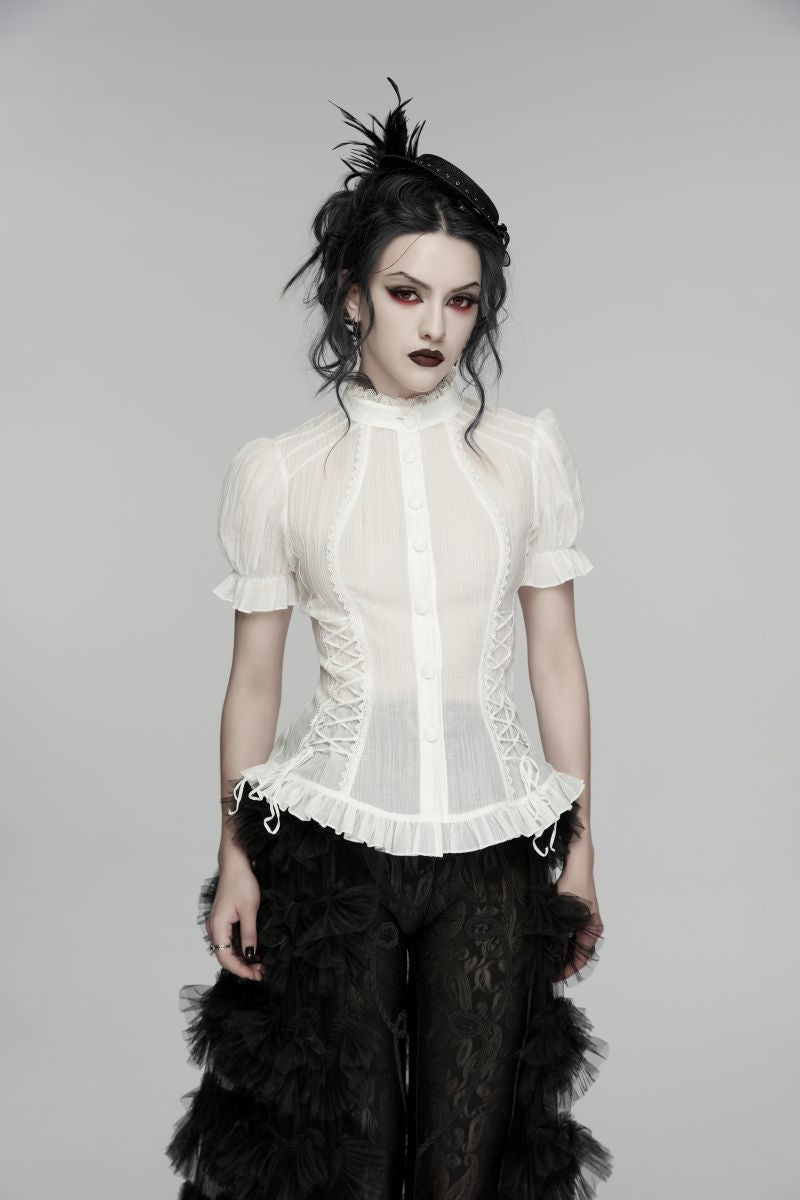 Weißes Hemd Faerie Doll White Shirt mit seitlichen Schnürungen von Punk Rave
