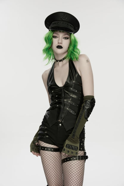 Schwarze Military-Gothic-Schirmmütze Dark Dominion Officer Hat mit Pentagramm- und Stacheldraht-Details von Punk Rave