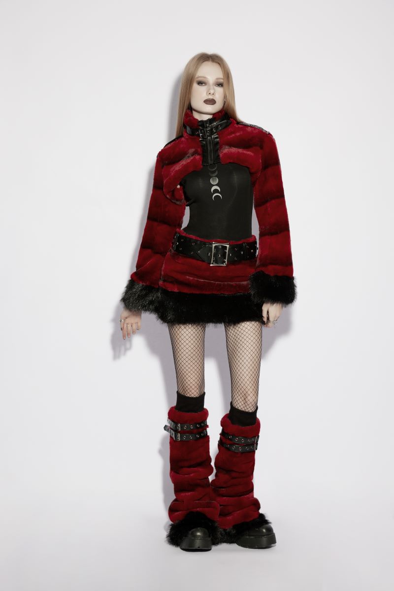 Schwarz/Rote Beinstulpen Hex Fur Blood Red Leg Warmers mit Kunstfell von Punk Rave