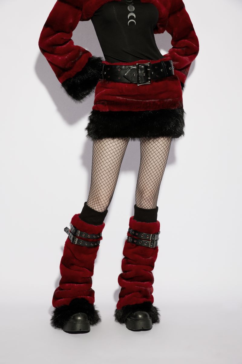 Schwarze/Roter Minirock Hex Fur Blood Red Skirt mit Kunstfell von Punk Rave