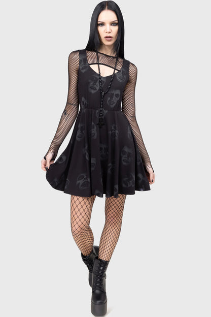 Schwarzes, kurzes Kleid EXCELLENT DAY FOR AN EXORCISM SKATER DRESS mit the Exorcist Print von Killstar