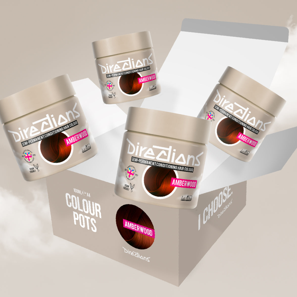 4er-Sparset vier semi-permanente Haartönungen AMBERWOOD in dem Farbton natürliches Rot von Directions