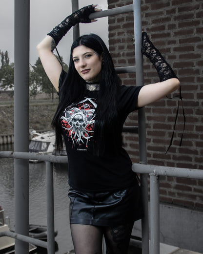 Schwarzes Oberteil Eye Of Evil Shirt mit Totenkopf- und Tentakelprint von Tributica