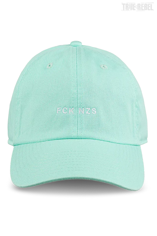 Mintgrünfarbene Kappe FCK NZS Cap Mint mit kleiner, weißer Stickerei von True Rebel