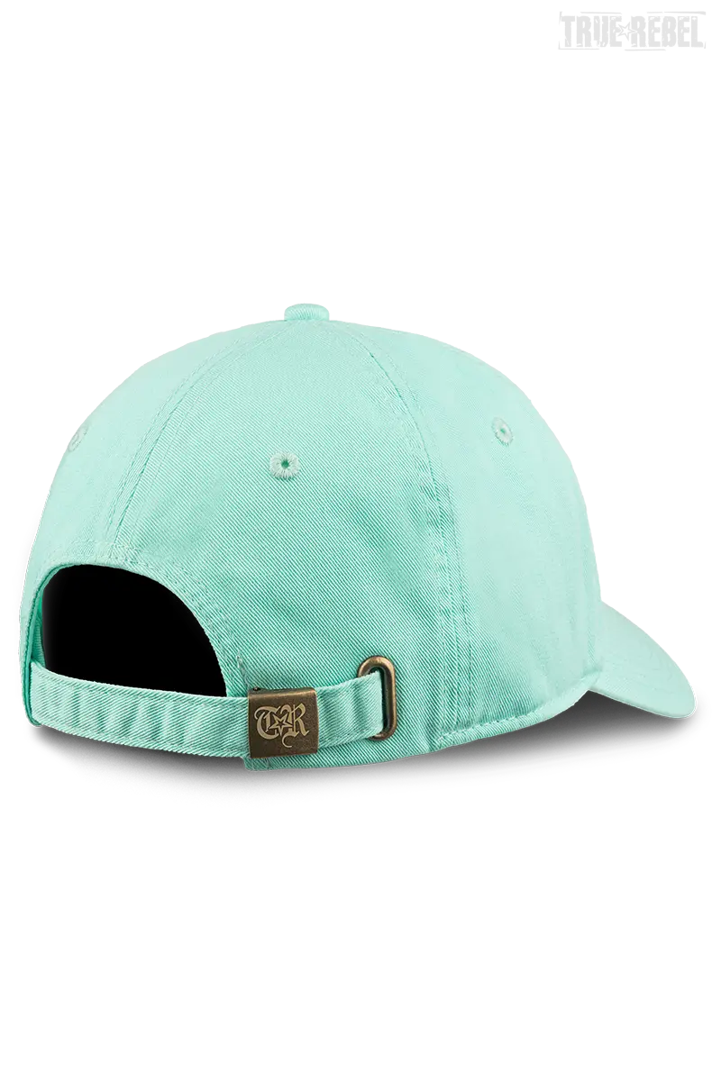 Mintgrünfarbene Kappe FCK NZS Cap Mint mit kleiner, weißer Stickerei von True Rebel