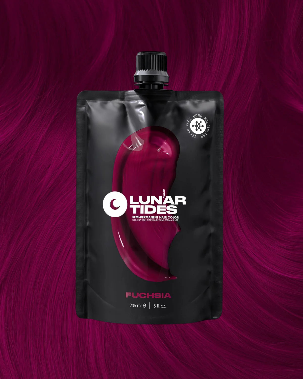 semi-permanente Haartönung Fuchsia Pink in dem Farbton kräftiges, dunkles Magenta von Lunar Tides