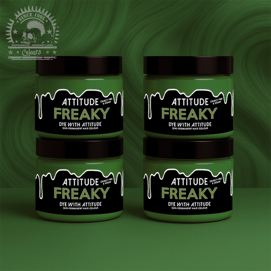 Vier semi-permanente Haartönungen 4er-Sparset FREAKY OLIVE GREEN in dem Farbton Olive von Attitude