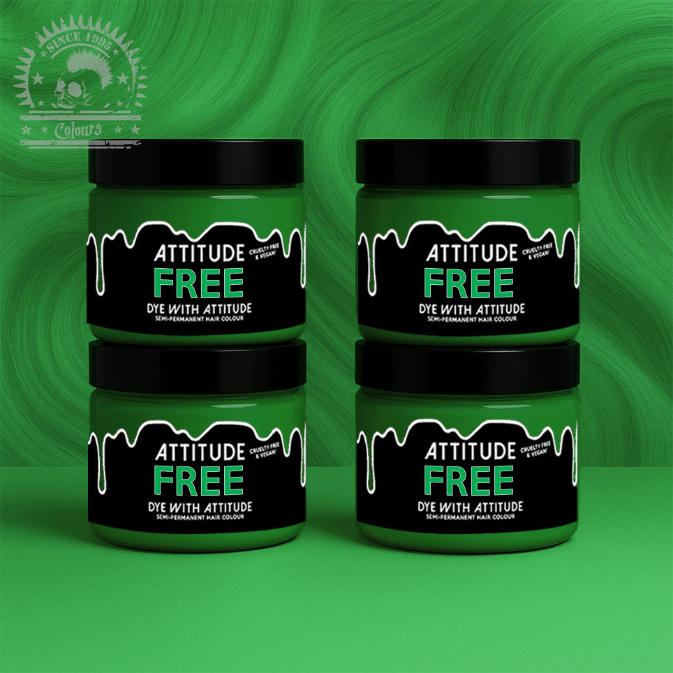 Vier semi-permanente Haartönungen 4er-Sparset FREE BRIGHT GREEN in dem Farbton Grasgrün von Attitude