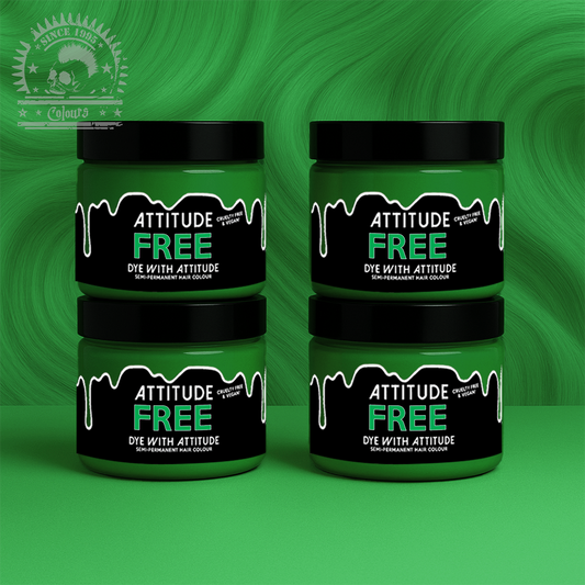 Vier semi-permanente Haartönungen 4er-Sparset FREE BRIGHT GREEN in dem Farbton Grasgrün von Attitude