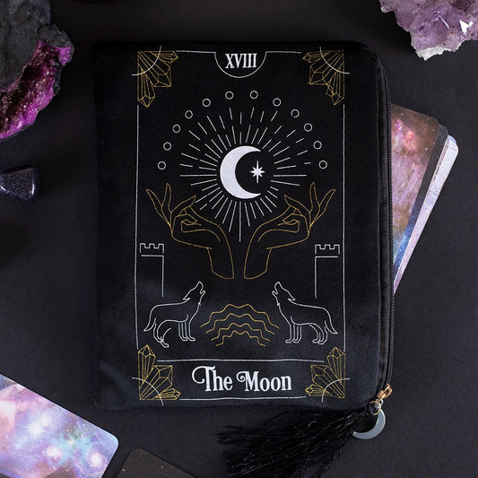Schwarze Kulturtasche The Moon Tarot Card Zippered Bag im Tarotkartenmuster