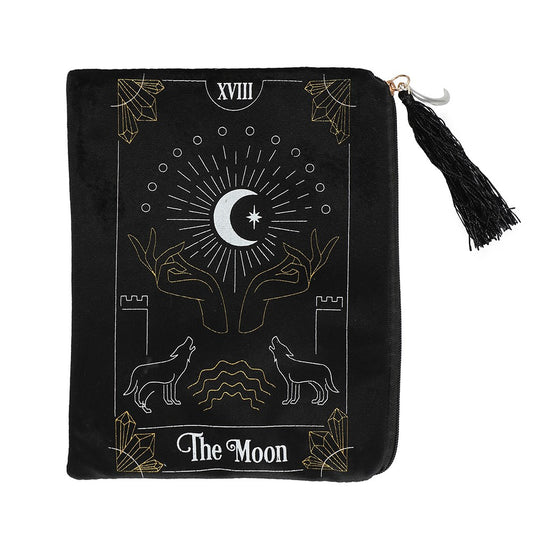Schwarze Kulturtasche The Moon Tarot Card Zippered Bag im Tarotkartenmuster