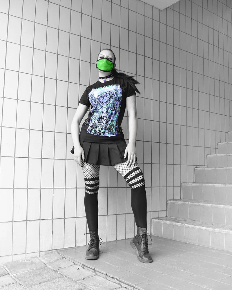 Schwarze Strumpfhose Fishnet Over The Knee Opaque Tights mit Streifen und Fischnetz Elementen über den Knien von Pamela Mann