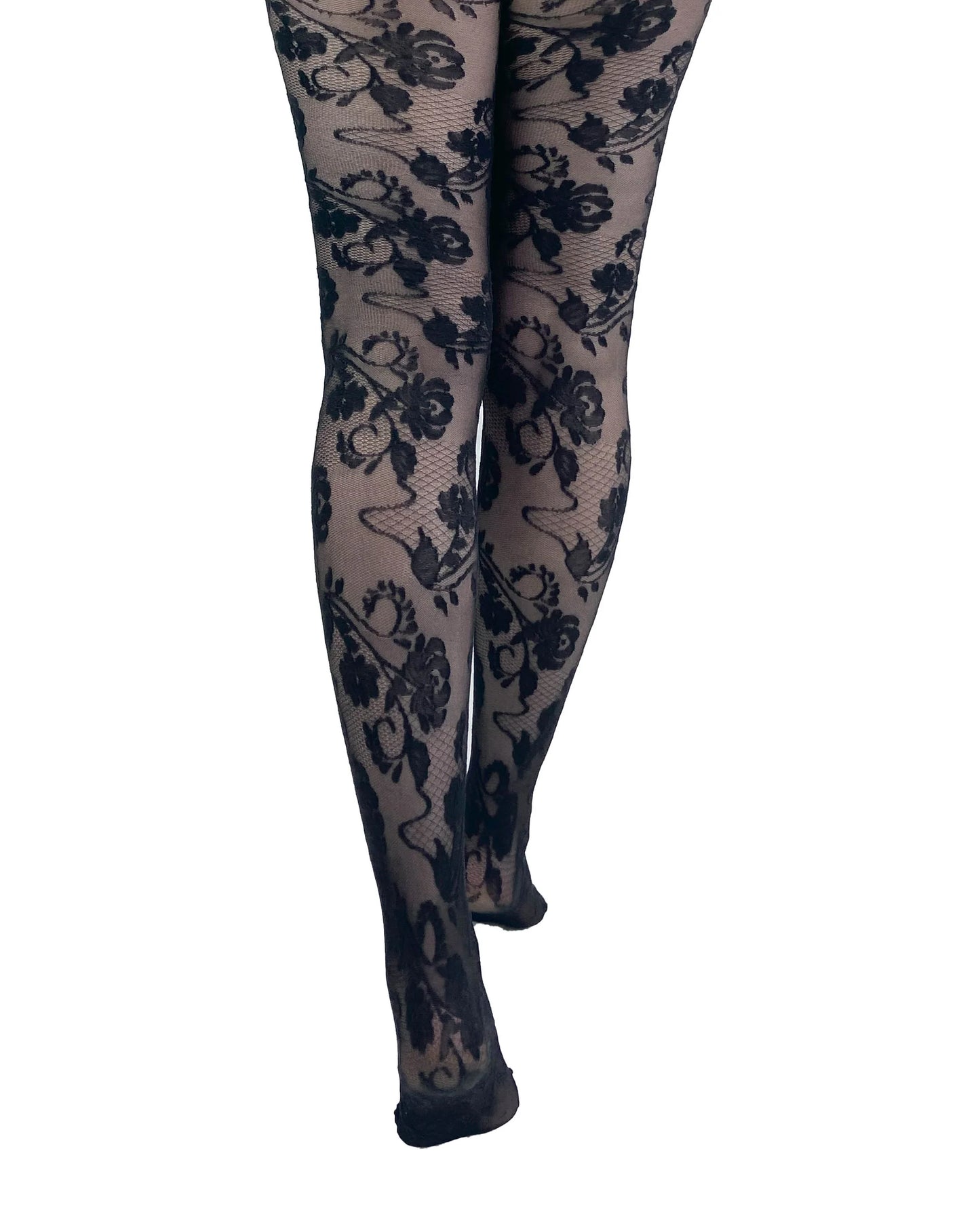 Schwarze Strumpfhose Fleur Lace Tights mit floralem Spitzenmuster von Pamela Mann