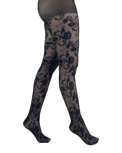 Schwarze Strumpfhose Fleur Lace Tights mit floralem Spitzenmuster von Pamela Mann