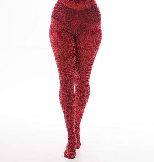 Rote Nylonstrumpfhose Flo Red Leopard Tights mit Leopardenmuster von Pamela Mann