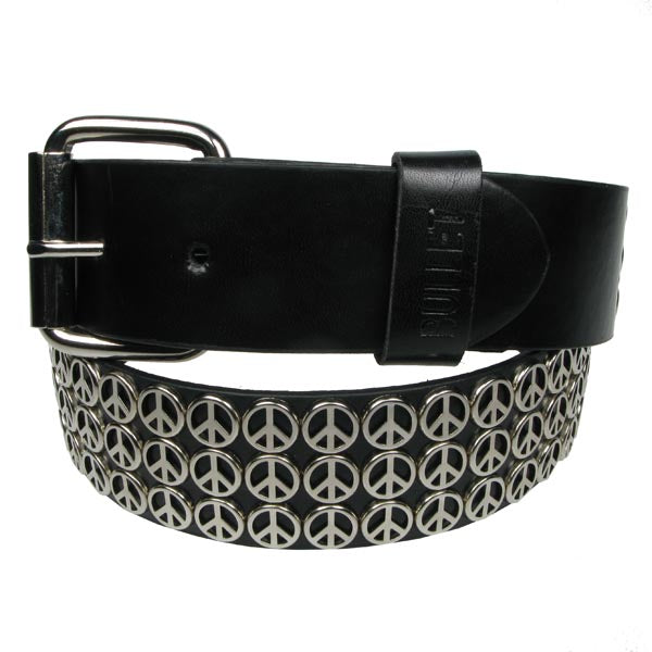 Schwarzer Nietengürtel 3-reihig Peace mit silbernen Peacezeichen