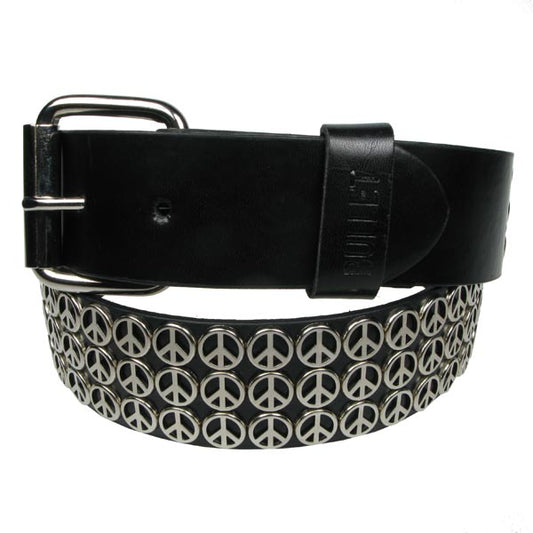 Schwarzer Nietengürtel 3-reihig Peace mit silbernen Peacezeichen
