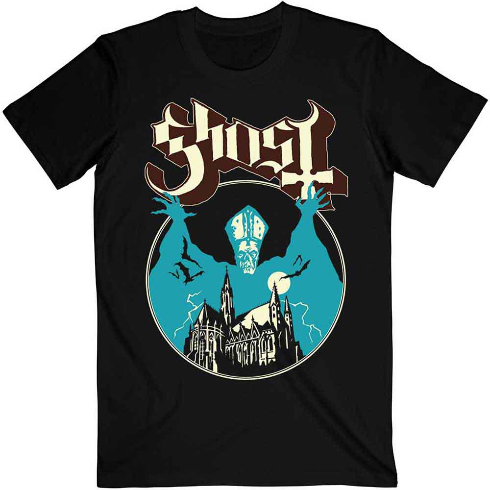 Lizensiertes Ghost Opus Bandshirt im blauen Design mit Schlossprint