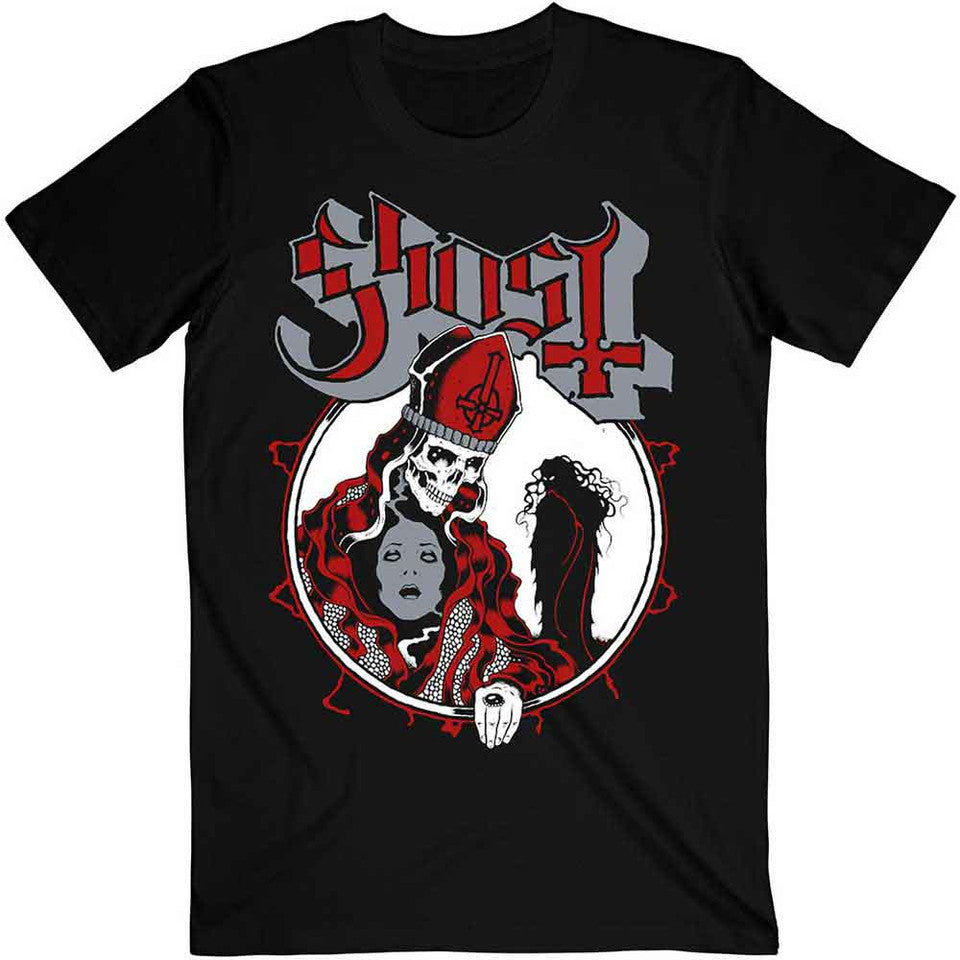 Lizensiertes Ghost Hi-Red Possession Bandshirt mit großem, rot-weißen Print