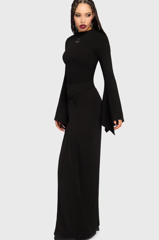 Schwarzer Body Gloom Bell Bodysuit mit Ankhstickerei von Killstar