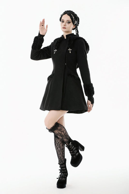 Schwarzer Mantel Goth Kitty Coat mit Katzenohren von Dark In Love
