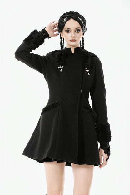 Schwarzer Mantel Goth Kitty Coat mit Katzenohren von Dark In Love