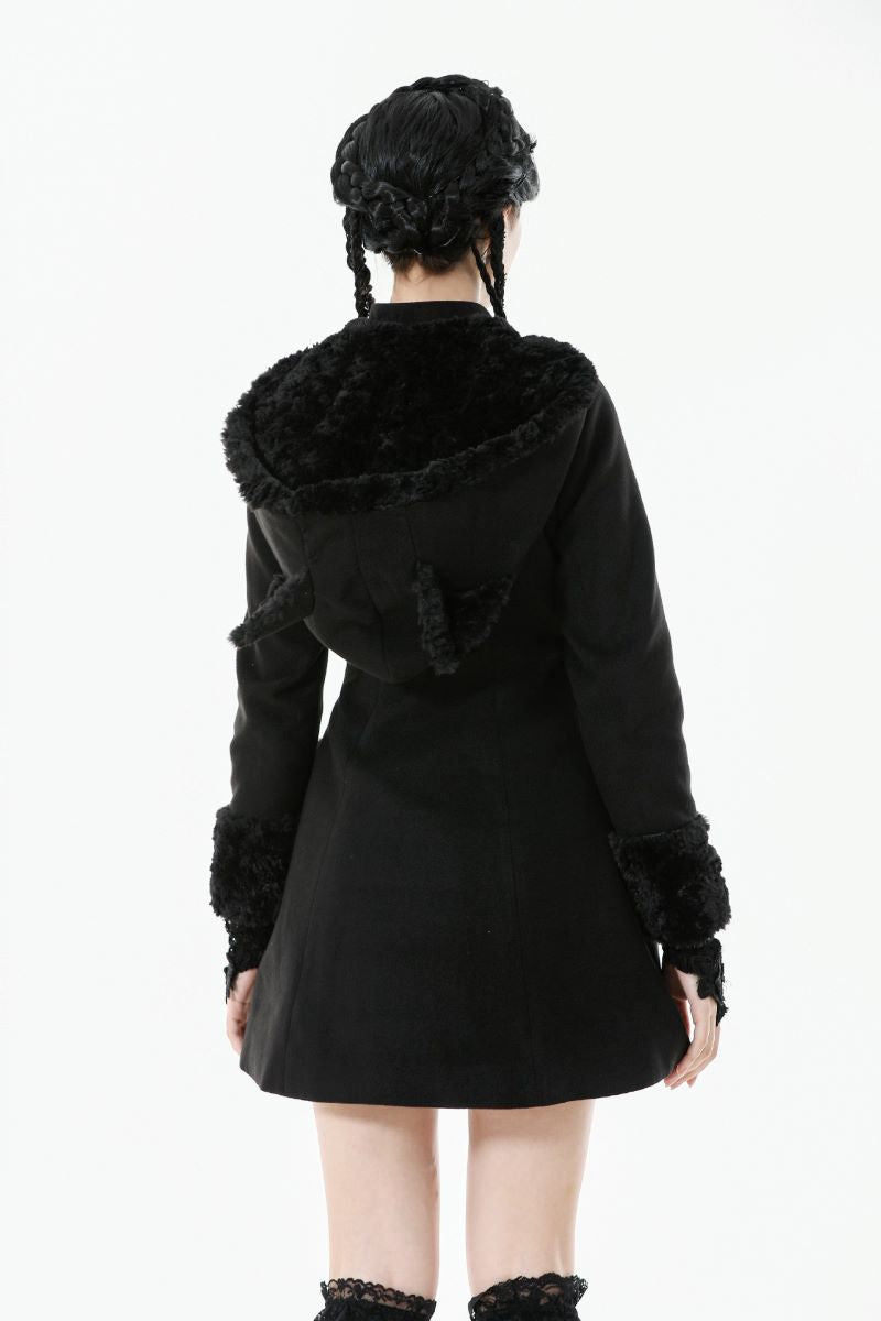 Schwarzer Mantel Goth Kitty Coat mit Katzenohren von Dark In Love
