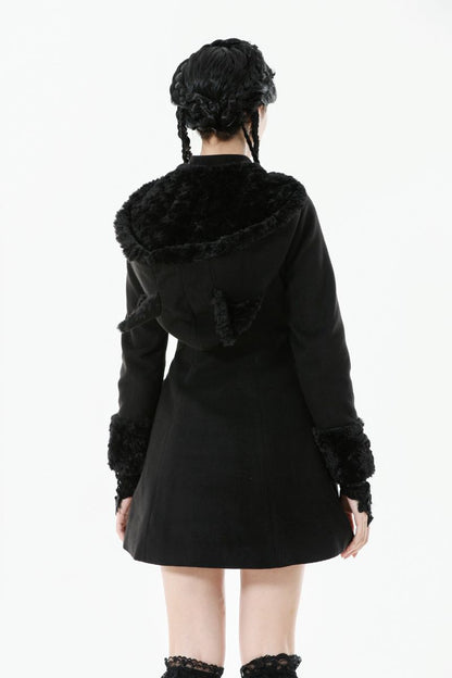 Schwarzer Mantel Goth Kitty Coat mit Katzenohren von Dark In Love