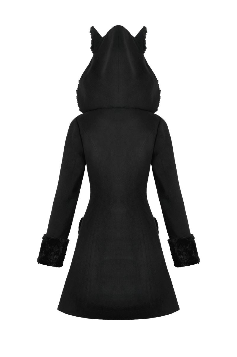 Schwarzer Mantel Goth Kitty Coat mit Katzenohren von Dark In Love