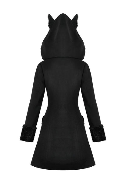 Schwarzer Mantel Goth Kitty Coat mit Katzenohren von Dark In Love